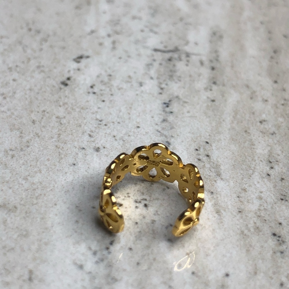 925 Sterling Silver Gold Flower Ear Cuff - Picture 7 of 16